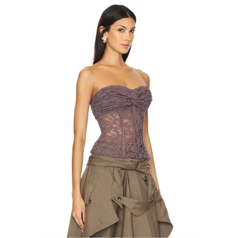 ROKH Twisted Knot Laced Corset Mocha Grey